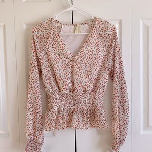 Floral long sleeve ruffle shirt